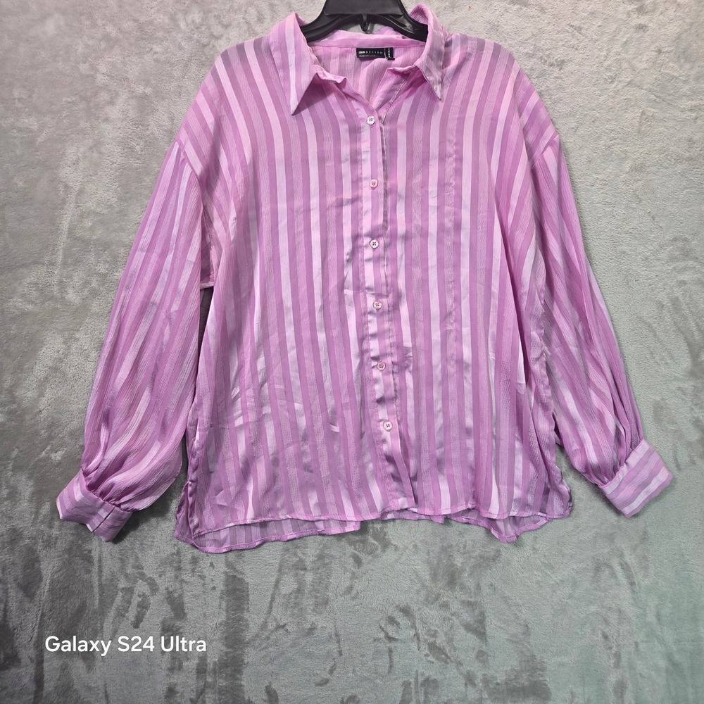 ASOS DESIGN Pink Striped Button Down Shirt Long Sleeve Blouse US 8